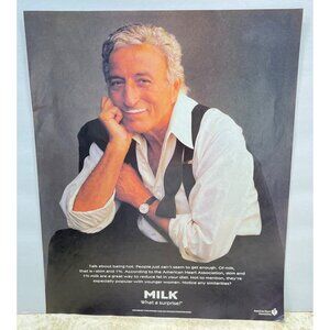Tony Bennett Milk Mustache Vintage Color Print Ad 1996 AMA American Heart Assoc